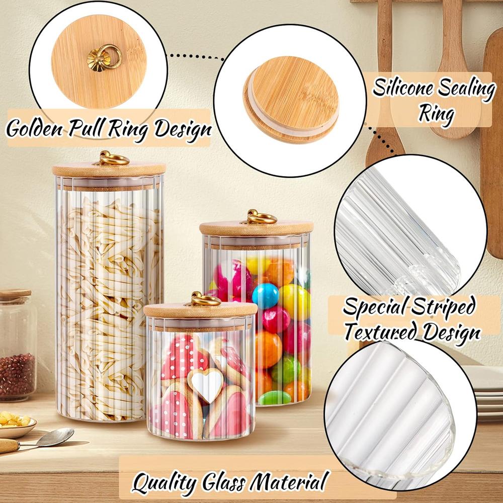 Glass Food Storage Jars Kitchen Containers with Airtight Bamboo Wooden Lids for Pasta, Cookies, Nuts, Coffee Beans, Cereal