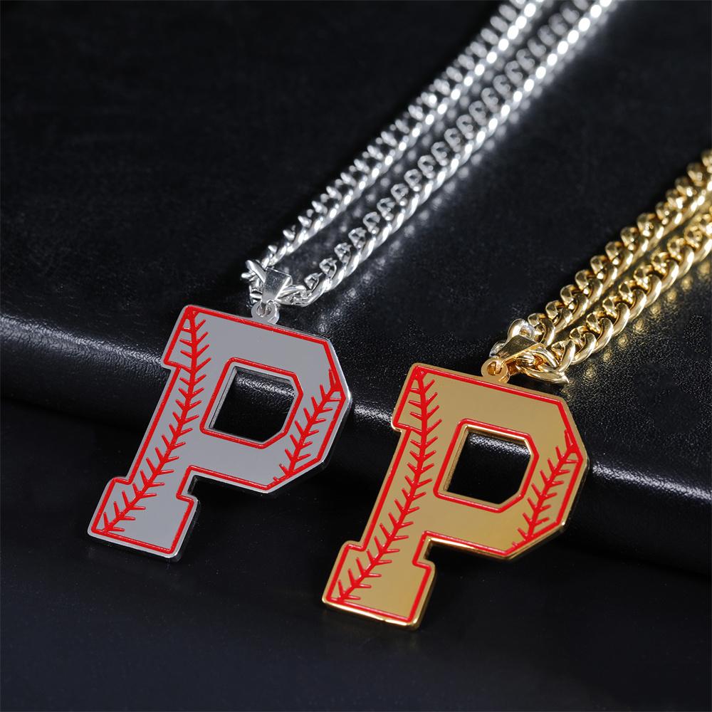 

My Shape A-Z Letter Baseball Pattern Necklaces for Men Women Boy Sport Basketball Alphabet Initials Pendant Cuban Chain Jewelry Steel Color&60cm