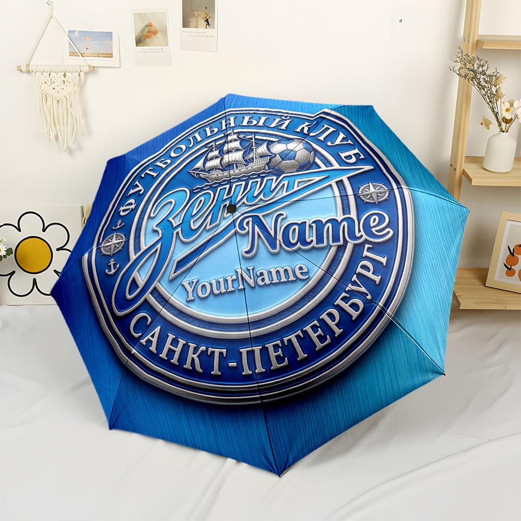 Fc Zenit Customized Name Umbrella Portable Automatic Umbrella Folding Umbrella with 8 Ribs Foldable Design Travel Essential Outdoor Accessory