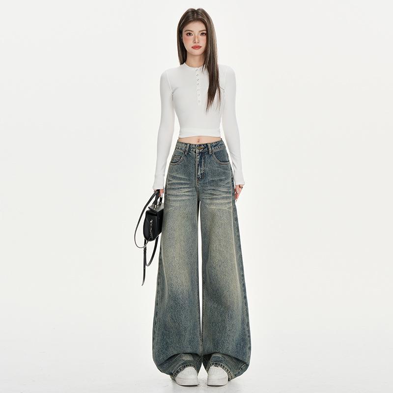 Spicy Girl Women's Autumn Street Style Straight-Leg Loose Slimming Wide-Leg Jeans