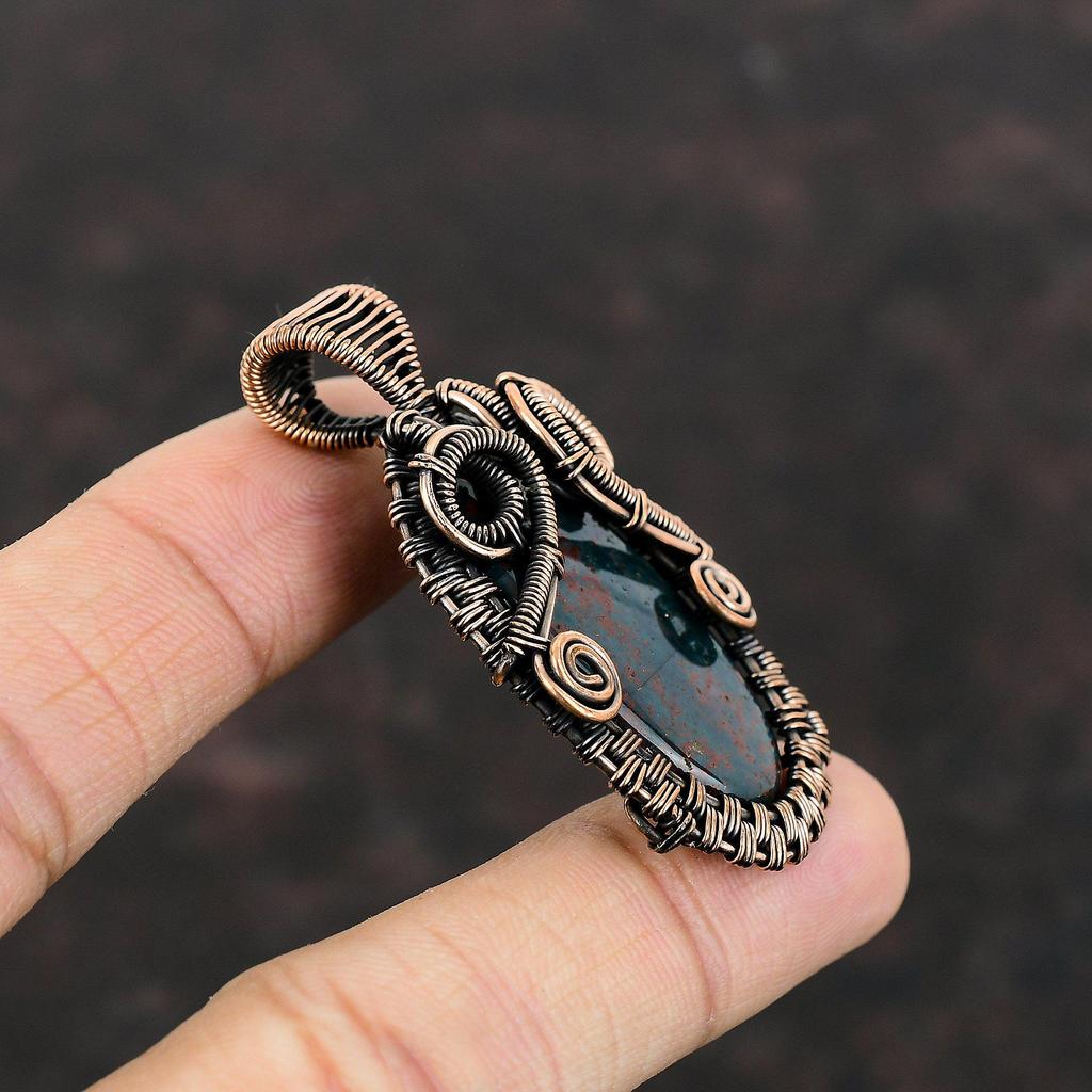 Bloodstone Pendant Copper Wire Wrapped Pendant Handmade Pendant Amazing Copper Jewelry Dainty Pendant For Gift Wire Wrapped Gemstone Jewelry