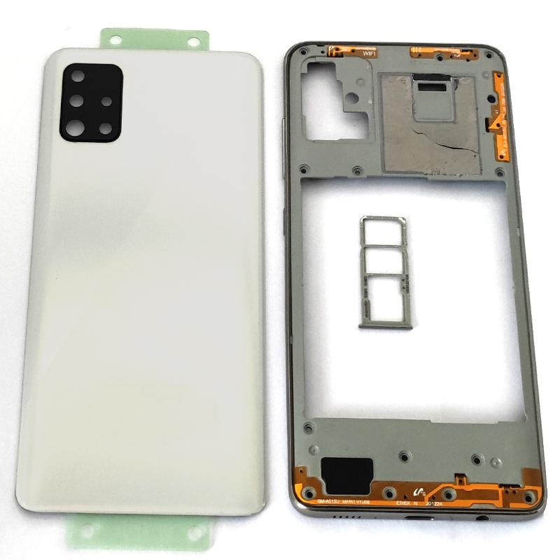 A51 4G Middle Frame For Samsung Galaxy A51 4G A515 Housing Battery Back Cover With Camera Lens Rear Door Glass A515 SIM Card