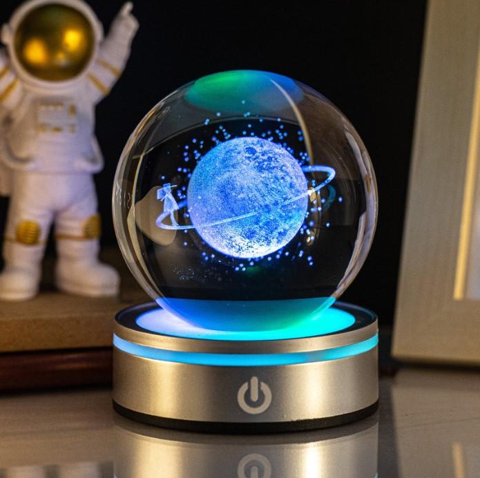 8cm 3D Earth Laser Engraved Crystal Ball Solar System Planet Milky Say Galaxy Globe Glass Sphere Astronomy Gift Home Decoration