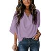 JPNTKY Women's Fashion Casual Solid Color Print Short Sleeve V Neck Blouses & Shirts