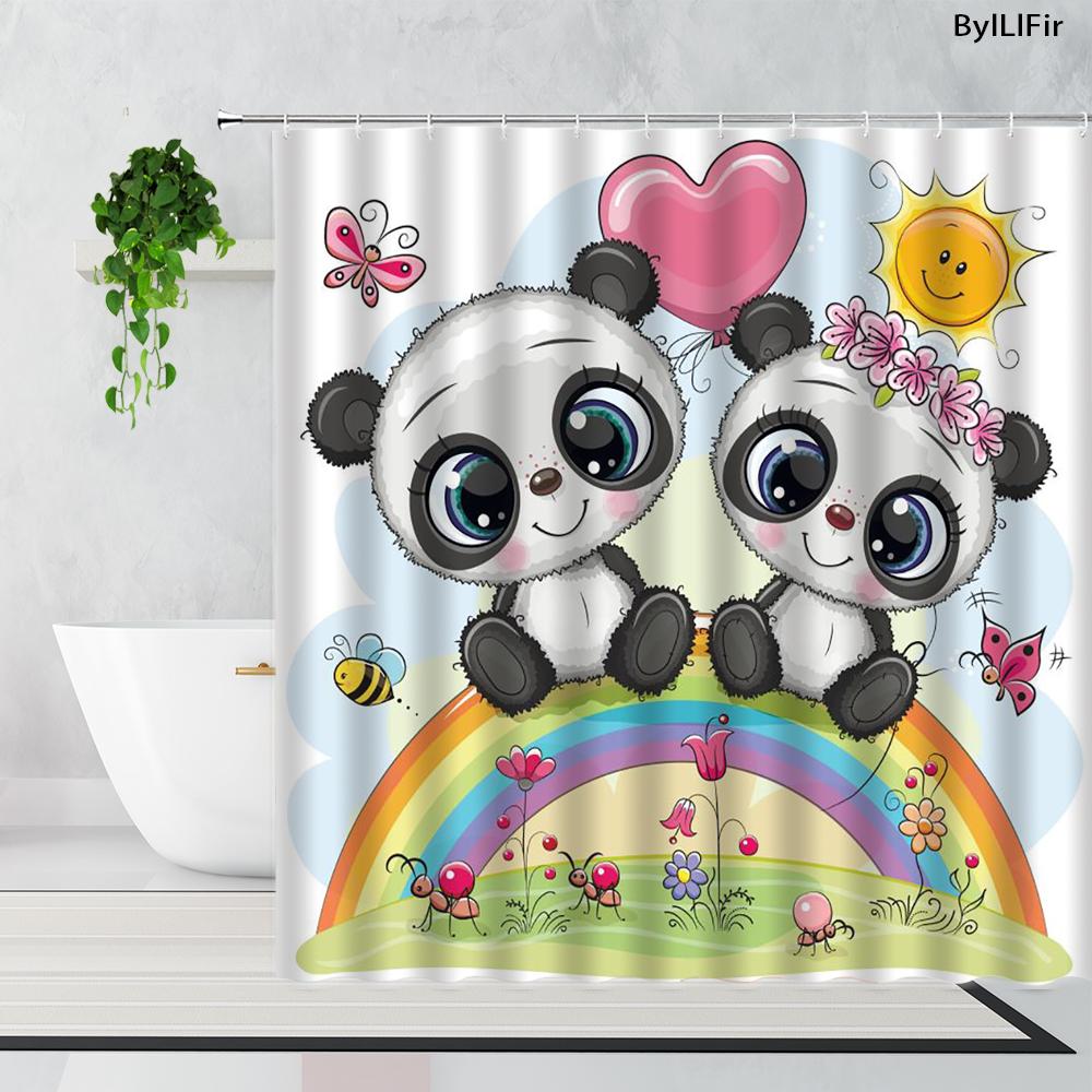 Cartoon Cute Animal Shower Curtain Cat Dog Anime Printed Bathroom Decor 3D Waterproof Bath Fabric Home Curtains For Children