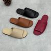 Retro Genuine Leather Flat Slippers Leisure Versatile Peep Toe Soft Sole Women's Outdoor Slides