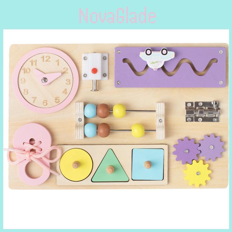 Kids Montessori Busy Board With Wooden Locks And Beads Learning Toy For Early Skills