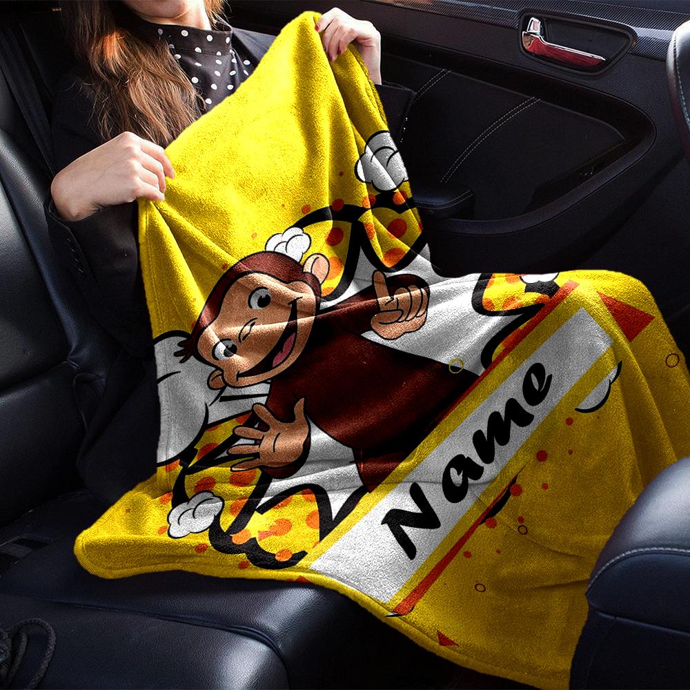 Custom Name Curious George Theme Printed Blanket - Perfect for Couch, Bed, Travel & Outdoor Use | Machine Washable, Cozy & Durable.