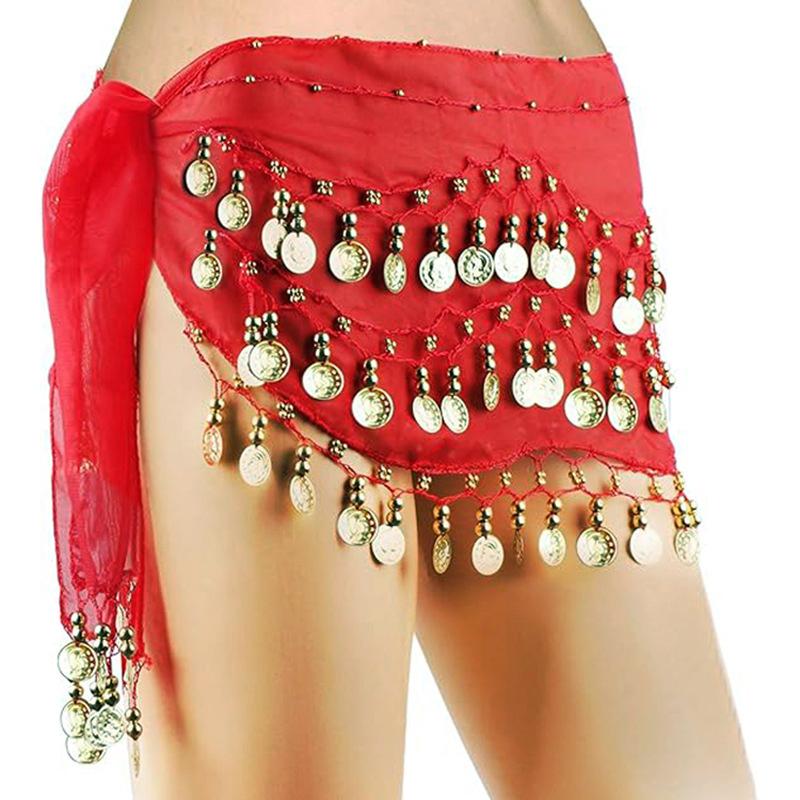 Belly Dance Waist Chain Costume Dance Hip Scarf With Golden Coin Decorative Waist Chain For Professional Dance Performances
