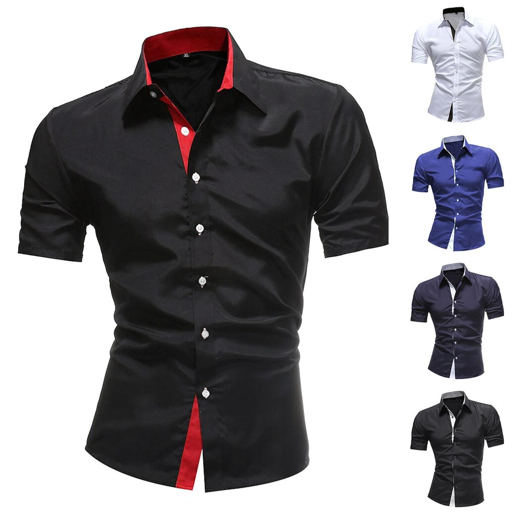 Summer Men's Lapel Button Up Short Sleeved Shirt Daily Casual Top