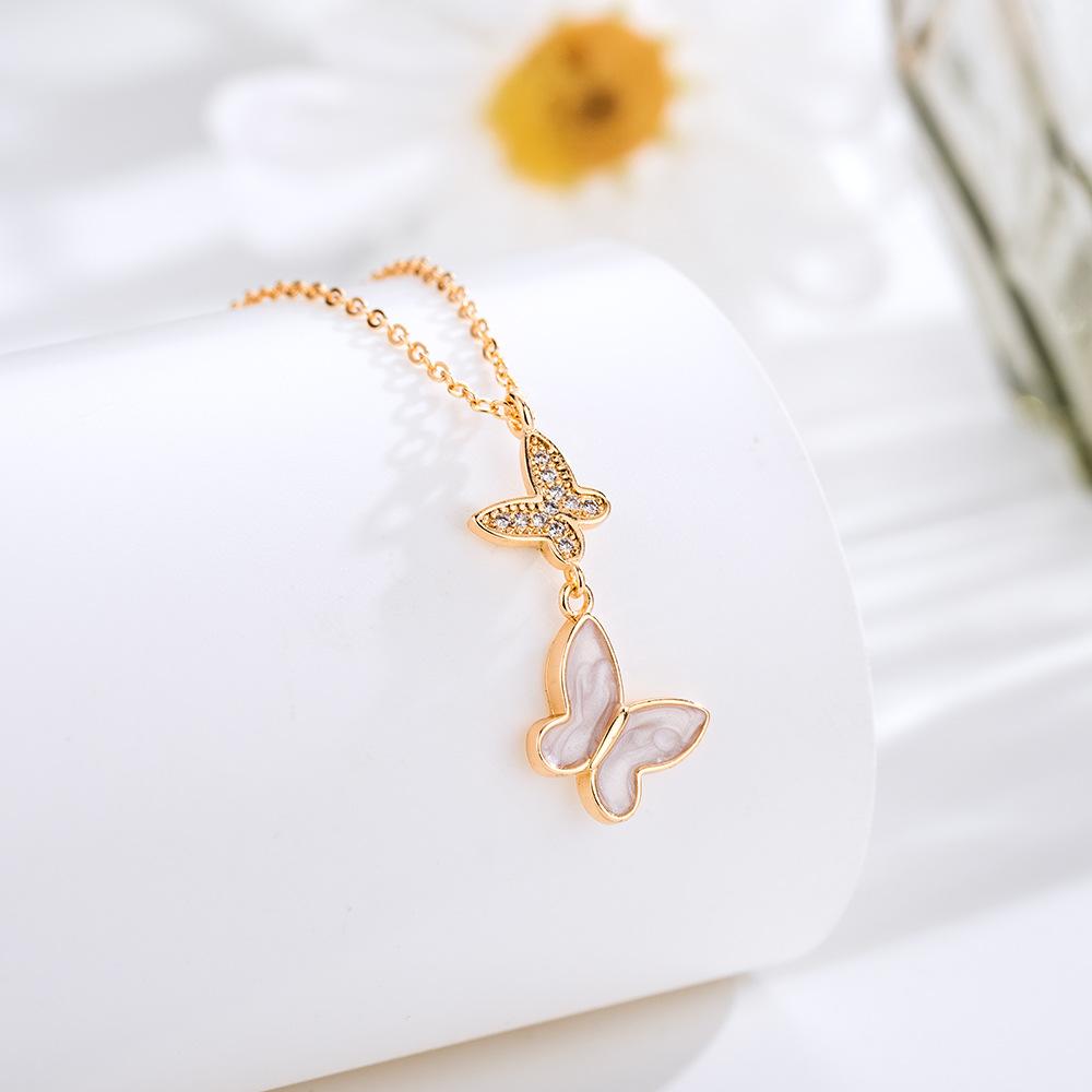 French elegant Seiko small fragrant fritillary double butterfly necklace design versatile small fresh collarbone chain