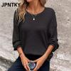 JPNTKY Women's Fashion Casual Solid Color Print Long Sleeve O-Neck Blouses & Shirts