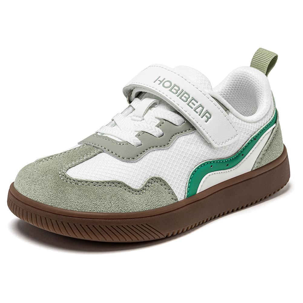 HOBIBEAR Kinder Weite Zehen Barfußschuhe Klettverschluss Minimalistische Sneaker Kunstleder Netz Retro Wanderschuhe für Großes Kind
