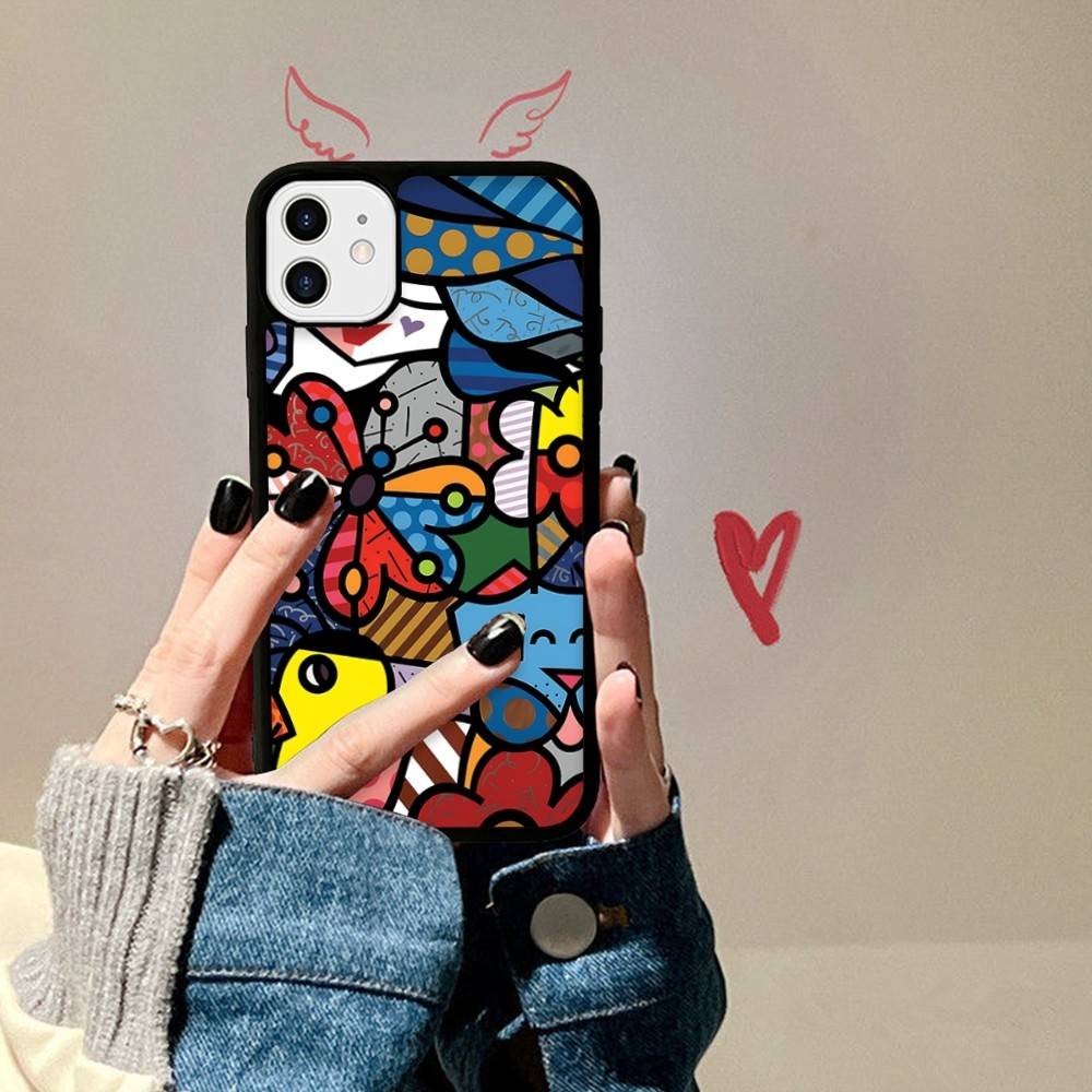 Art R-Romero Britto Phone Case For IPhone 17 16 15 14 13 Plus 12 11 Pro Max PC+TPU Cases Back Cover