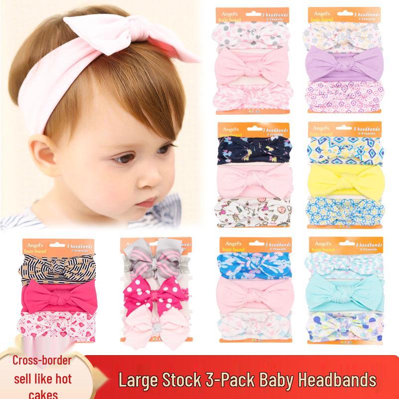 Children's Red Bow Headband Set: 3-Piece Elastic Baby Girl Hair Accessory