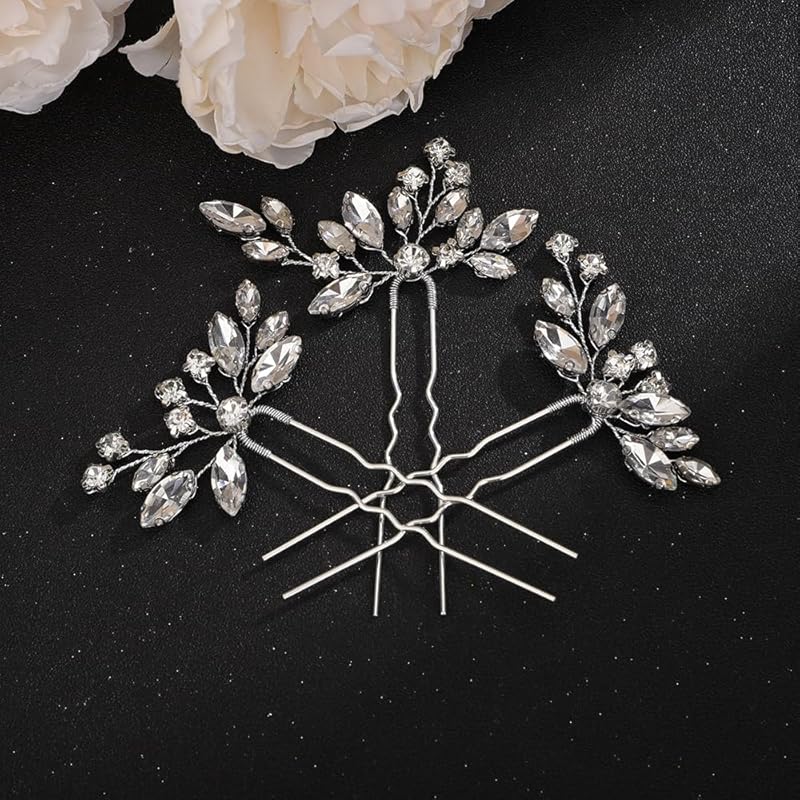 Teyglen 3pcs Crystal Bride Wedding Hair Pins Bridal Red Rhinestone Hair Pins Set Handmade Blue Black Red Crystal Hair Pieces Wedding Hair Accessories