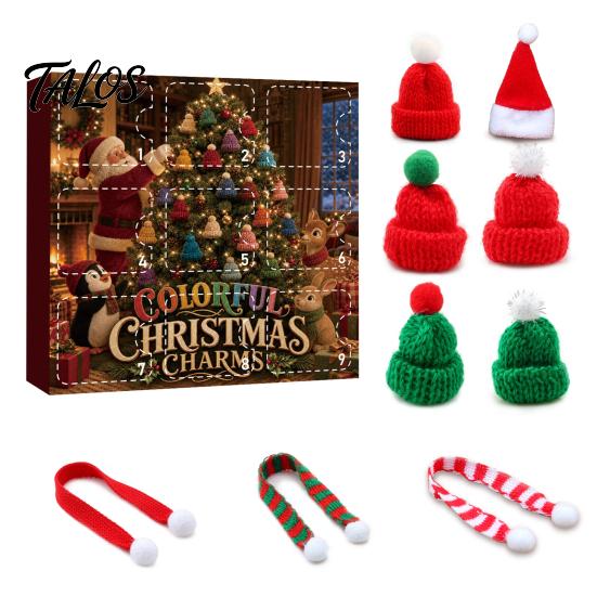 Decorative Bottle Toppers for Christmas 9 Pcs Mini Knit Hat And Scarf Set Advent Calendar, Handmade Tiny Santa Gift Kids Scarves Countdown Calendar