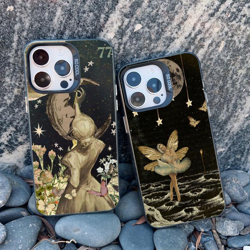 Classical Art Angel Phone Case For iPhone 13 Mini 12 11 Pro Max 15 14 Plus Pro Max Retro Star Map Shockproof Laser Back Covers