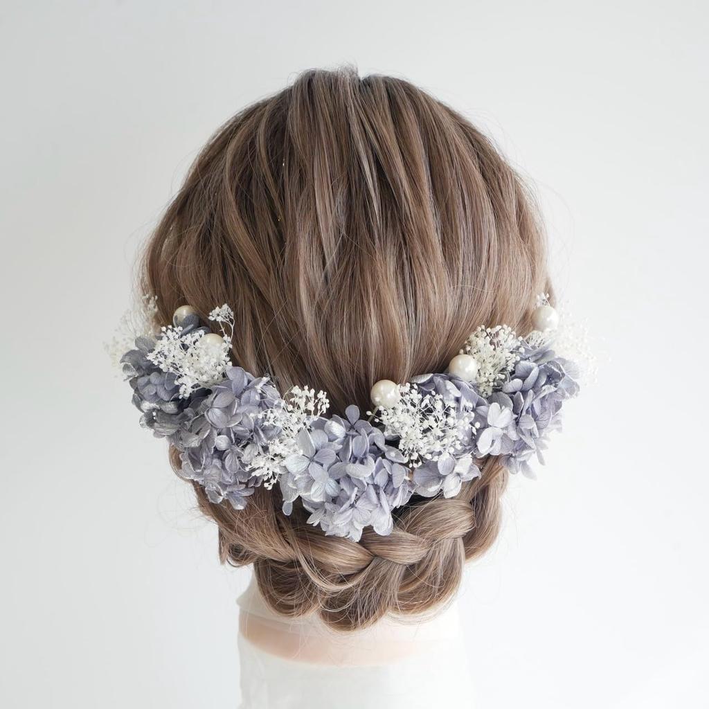 Lomeri and Pearl Hair Ornament W10 Gypsophila, Hydrangea, (Blue)