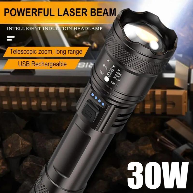1000LM Telescopic Zoom Flashlight Outdoor White Laser USB Flashlight Flashlight Charging Household Rechargeable Emergency X1L2