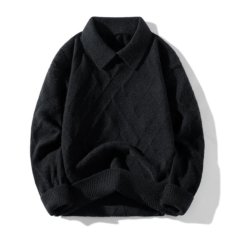 

Модный новый свитер с лацканами, однотонный вязаный топ, вязаный свитер, свитер 3XL чёрный