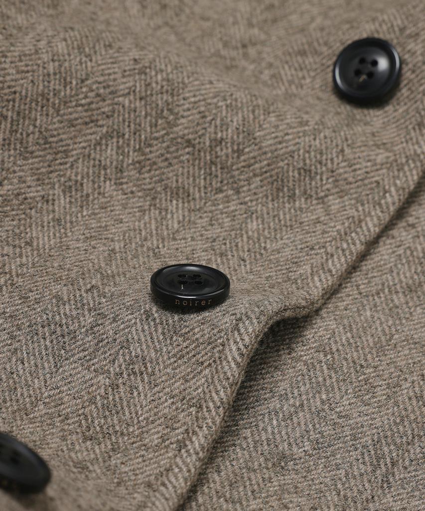 Noirer Wool Silk Herringbone Balmacaan Coat (Beige)