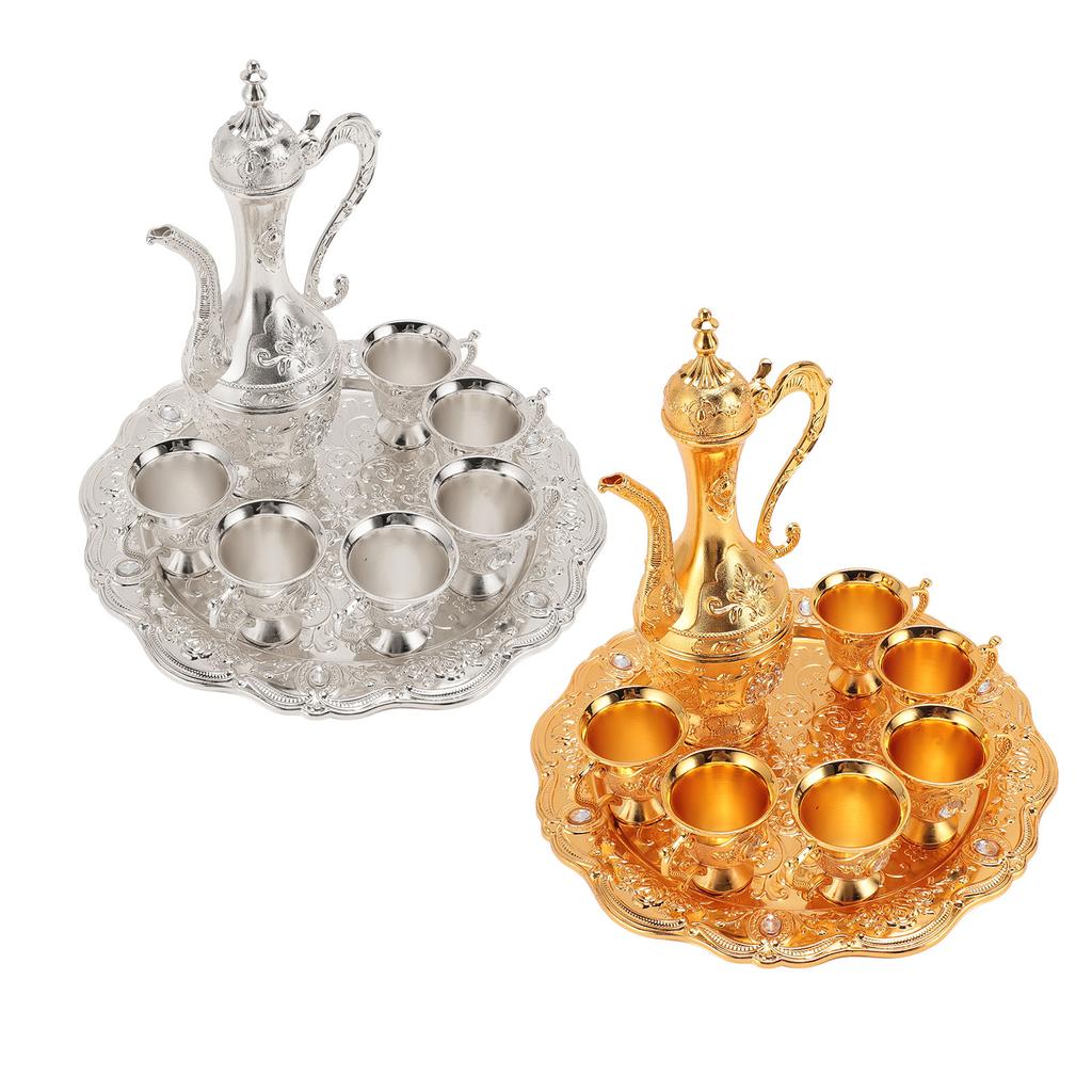 Legerings Vinglass Kanne Sett Rustfritt Utsøkt Dekorativt Vintage Kaffekanne Sett for Te Hjemmefest Vi