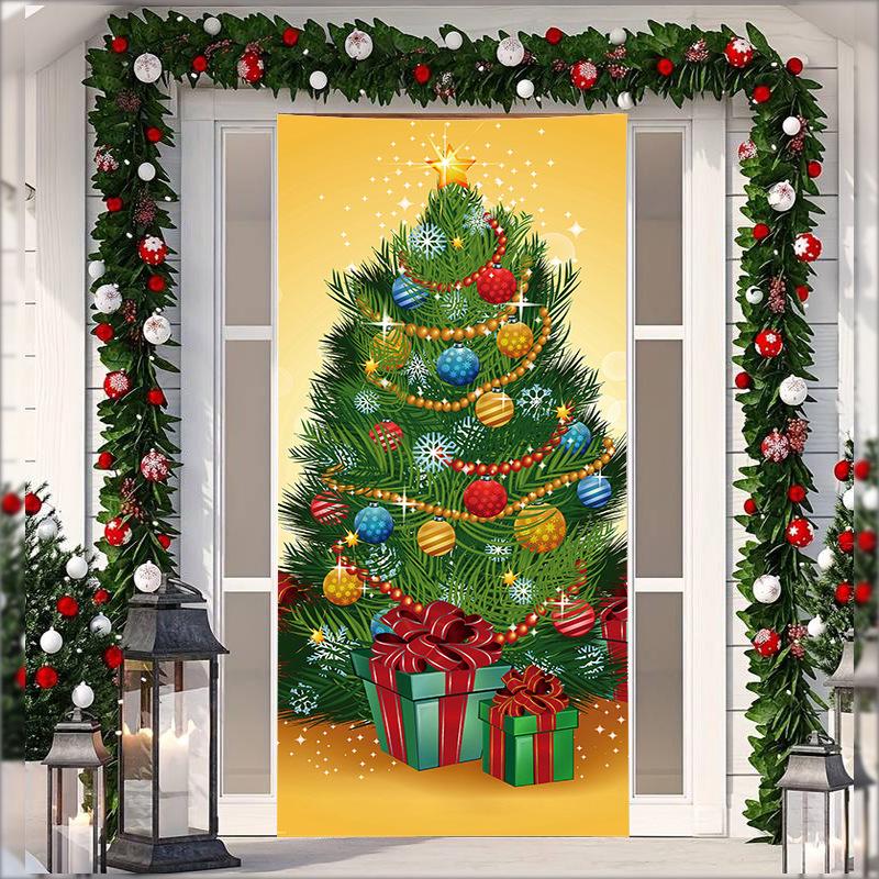 Stretch Fabric Christmas Door Tapestry - Santa Claus Gift Background for Holiday Parties