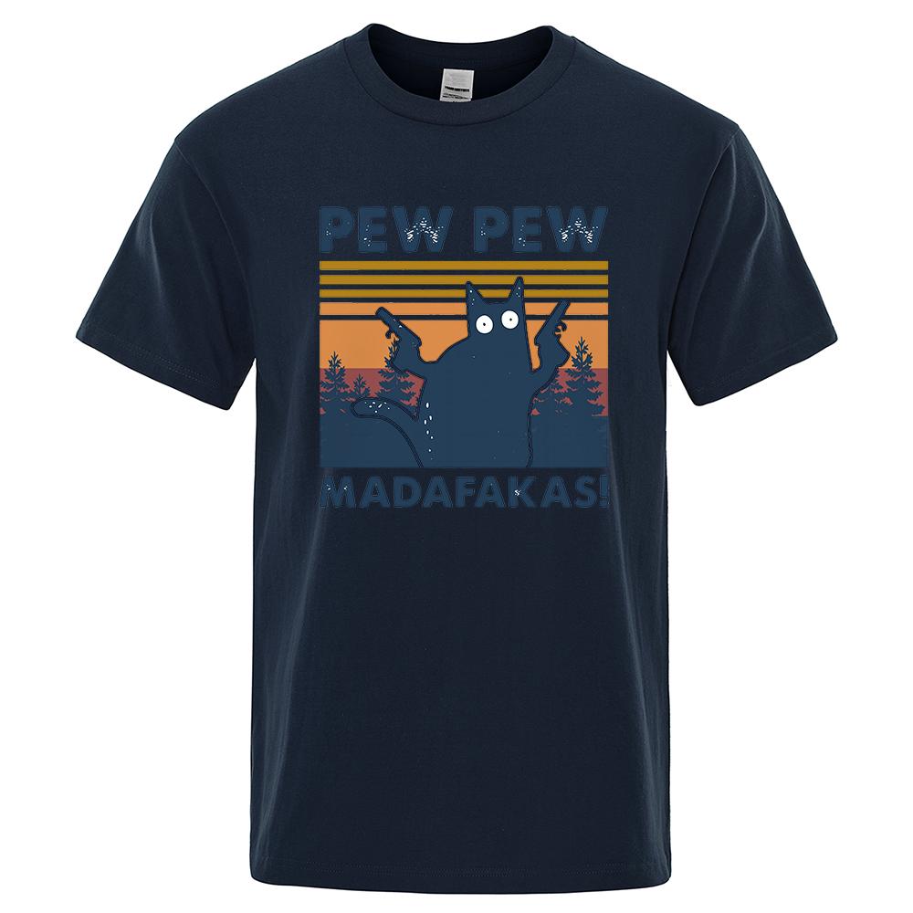 Pew Pew Madafakas Funny Street Cartoons Printed Male Tee Clothes Summer Cotton T Shirt O-Neck Hip Hop Men T-Shirt Oversized Tees