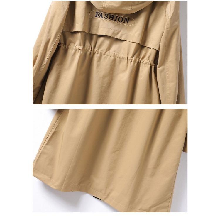 Color-block Mid-Length Hooded Windbreaker for Women Loose Fit Korean Style Casual Outerwear