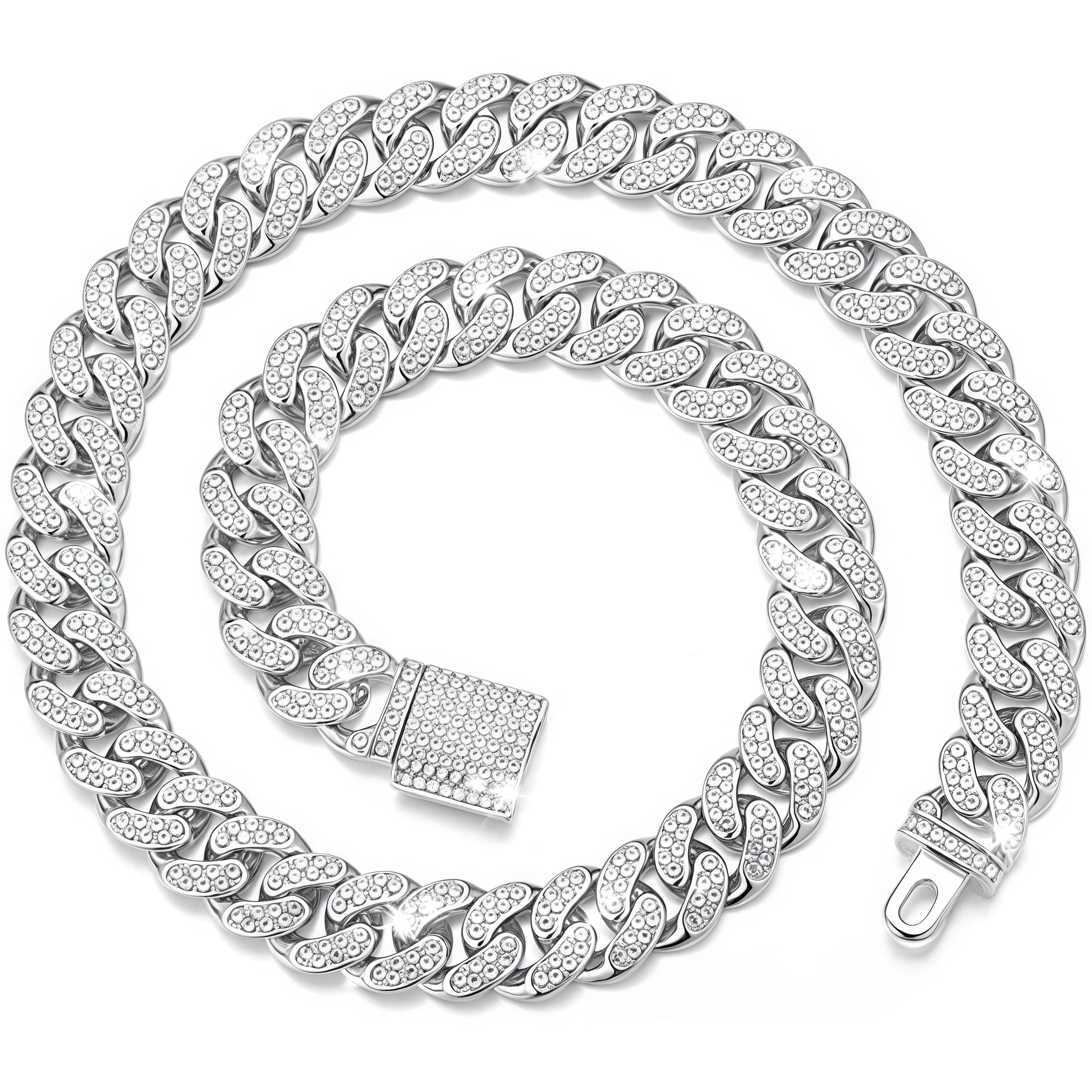 

Кубинская цепочка для мужчин Miami Iced Out Кубинское ожерелье Золотая и серебряная бриллиантовая цепочка Шикарные ожерелья 12 мм Хип-хоп-цепочка Хип-хоп ювелирные изделия для мужчин и женщин 45cm(18inch) серебряный