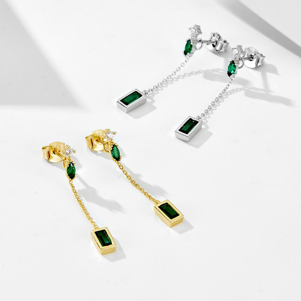 Fashion Jewelry Earrings 925 Sterling Silver Emerald Zircon Tassel Long Chain Gold Plated Stud Earrings Jewelry for Women
