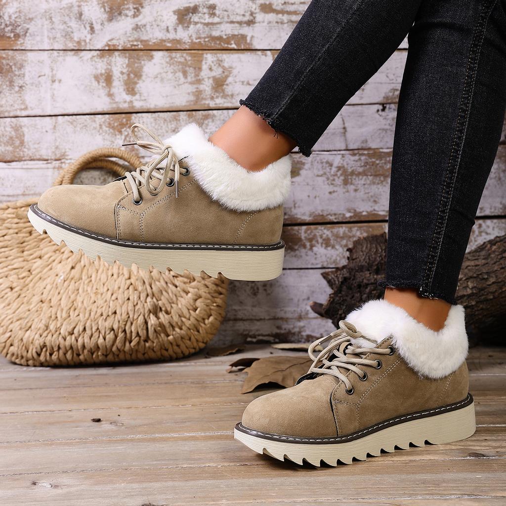 Women's Lightweight Comfortable Cold Warm Padded Snow Boots Non-slip Wear Outdoor Casual Sneakers Lace-up Cotton Boots