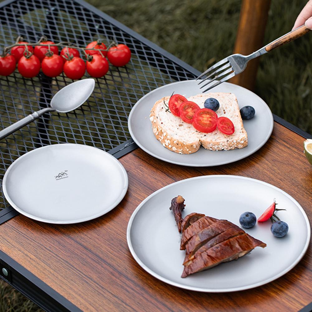 Tytanowy talerz oczyszczający Ultralekki przenośny bezpieczny okrągły talerz do jedzenia wędrówki piknik grill dom naczynia do gotowania na zewnątrz