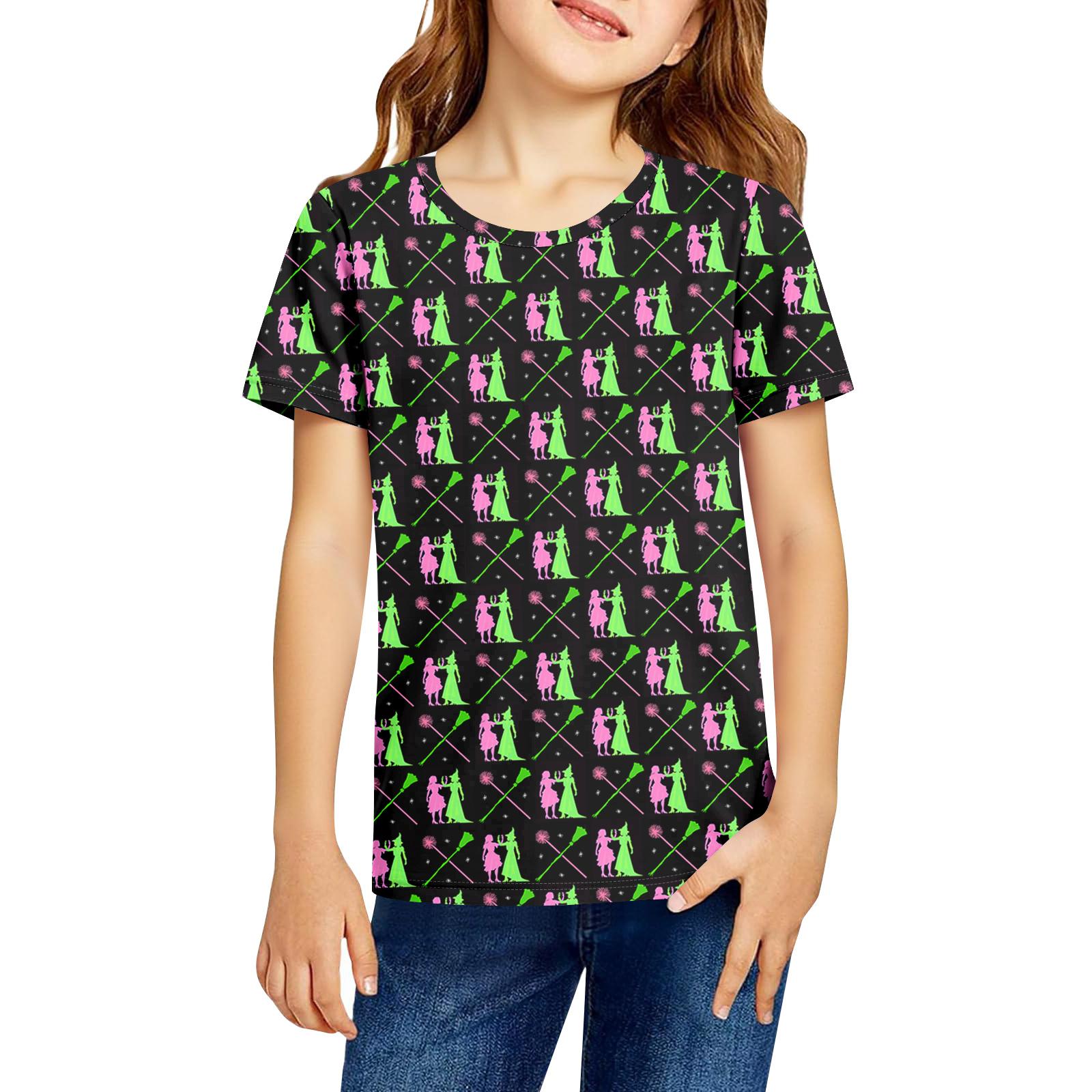 

Fashionable Round Neck Short Sleeve Work Clothes Printed Tops For KID Summer Tops 130 зелений