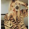INS Internet Celebrity Zebra Leopard Print Sexy Deep V Neck Slim-Fit Short Long Sleeve Satin Lightweight Chiffon Short Top Shirt
