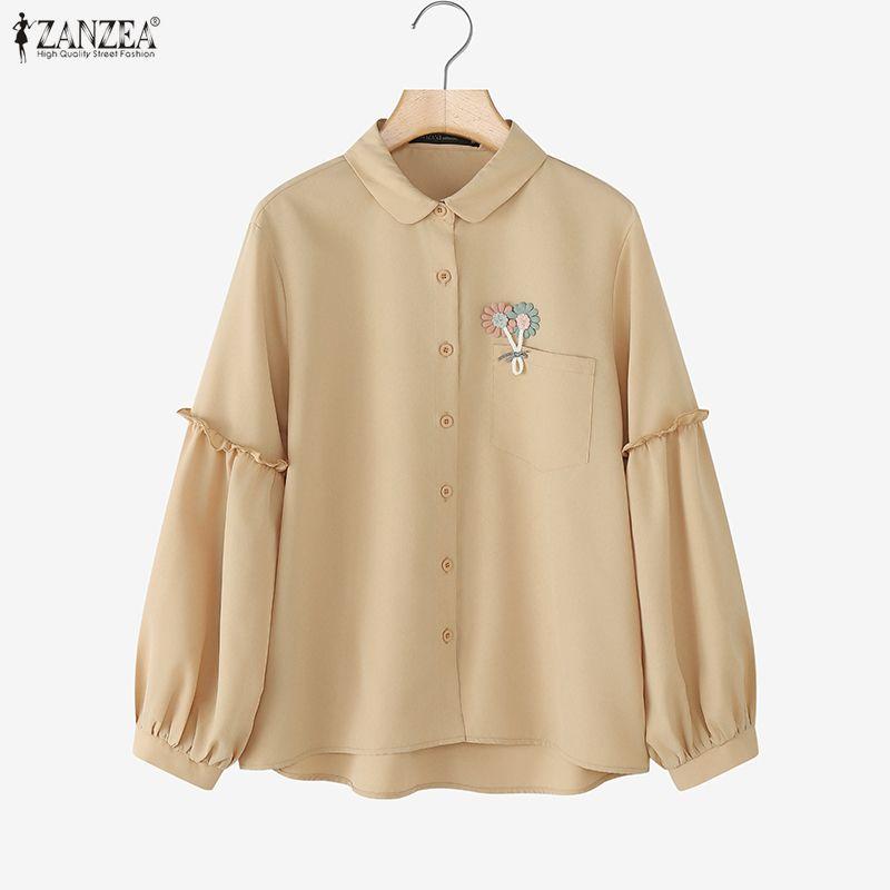 ZANZEA Damen Bluse mit Umlegekragen, lockere, lässige Langarmbluse
