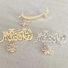Personalized Arabic Calligraphy Brooch, Custom Logo Gold - Plated Pin with Diamond Flower Pendant, Islamic Jewelry Gift