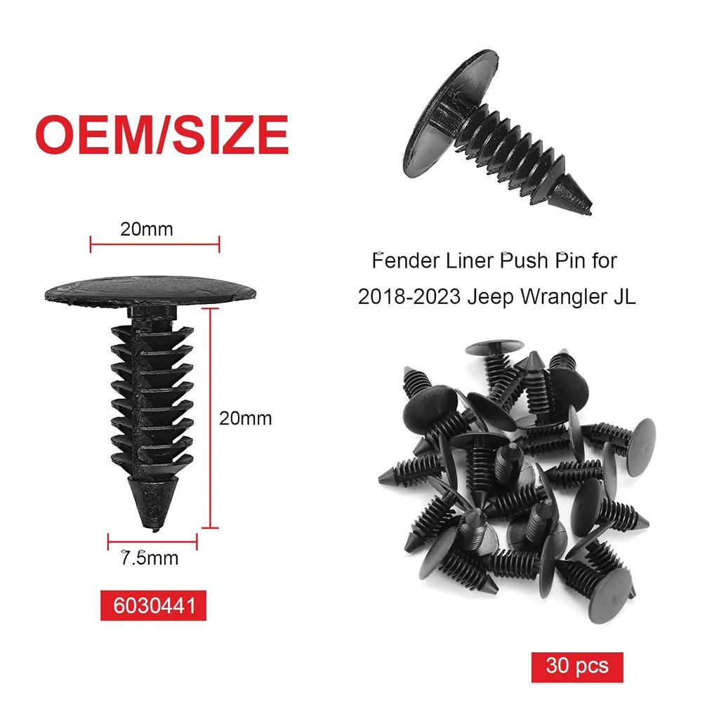 121PCS Fender Clips For 2007- Jeep Wrangler JL JK & 2005-2010 Grand Cherokee, Retainer Push P 6030441, Plastic Rivets 6506007AA, Rocker Molding Clips