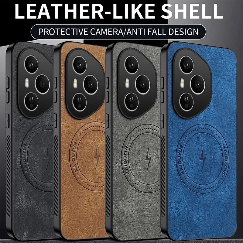 Magnetic Case For Honor 400 Pro Honor400 Lite 5G MagSafe Napa-textured PU Silicone Leather Cover Shockproof Bumper