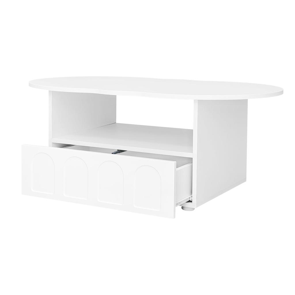 Living Room Table, Coffee Table with Drawers, Side Table with Storage Compartments, Cloud Shape