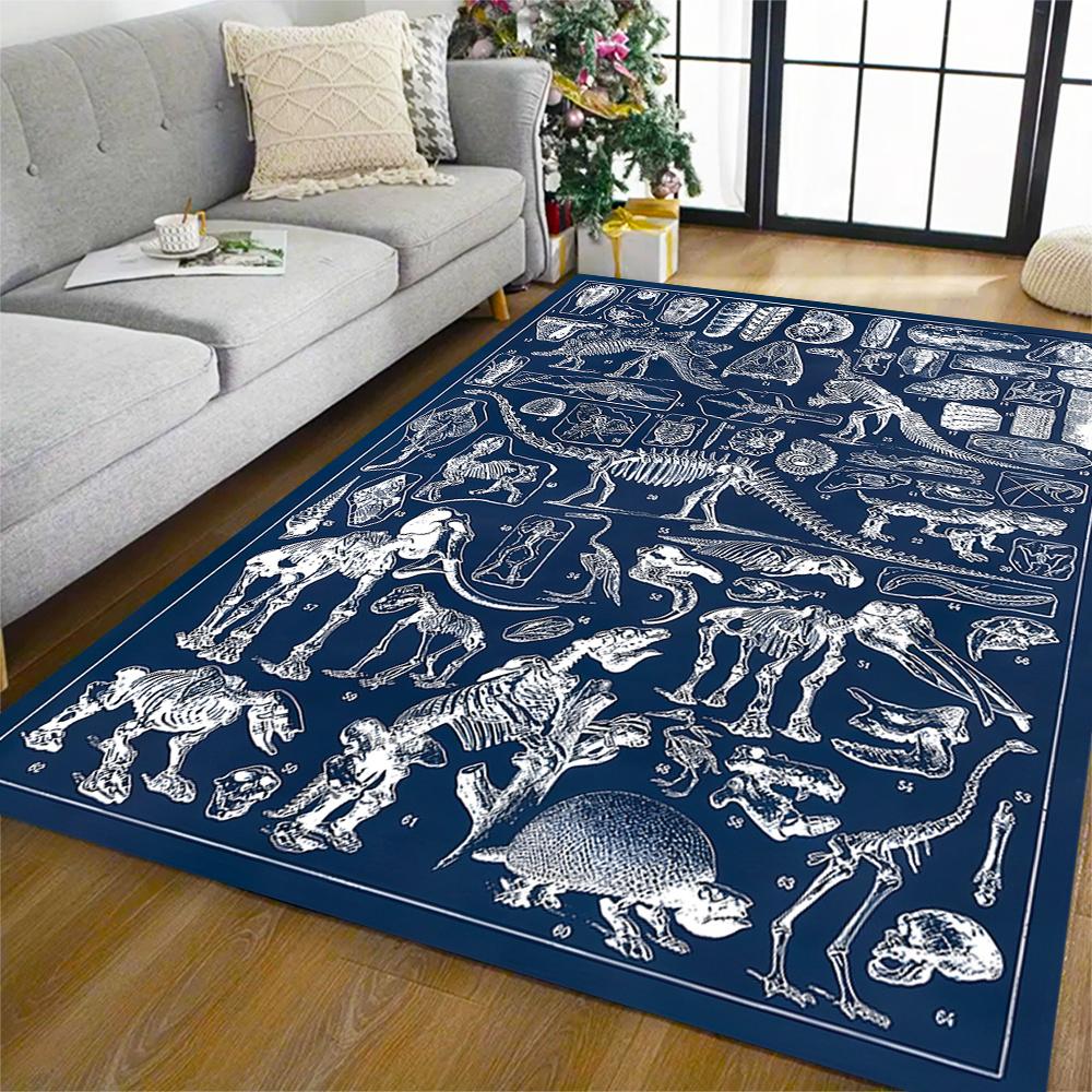 Dinosaur Skeleton Fossil Themed Antislip Carpet Durable Polyester Home Decoration Floor Mat Large Size Logo Design Suitable For Bedroom Living Room