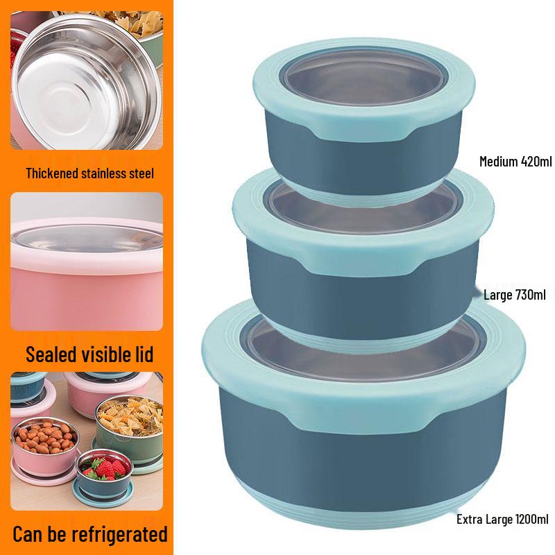 Stainless Steel Food-Grade Sealed Soup & Bento Bowl for Refrigerator