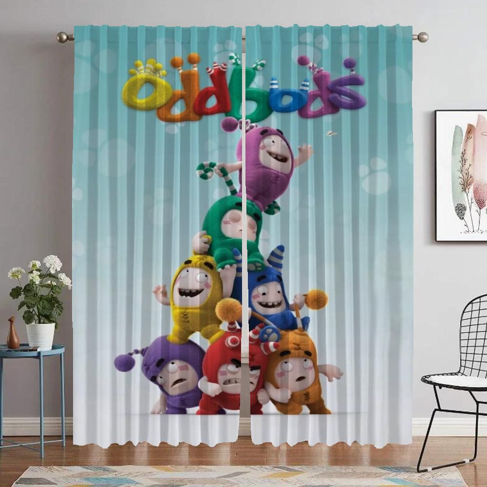 Oddbods Blackout Curtain for Room 2 Panel Elegant Room Curtains Shades Halloween Decoration Partition Tulle for Bedroom Living