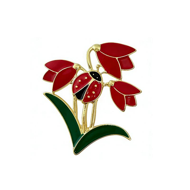 

Cute Flower Ladybug Brooch for Women Men Exquisite Flower Plant Pins Brooches Jewelry Trendy Accessories Party Gifts червоний