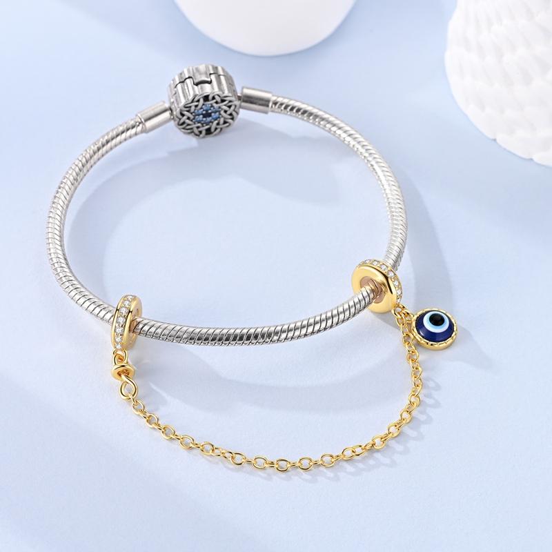 Safety Chain Charms 925 Silver Love Bow Star Moon Snowflake Safety Chain Fit Bracelet DIY Women's Jewelry