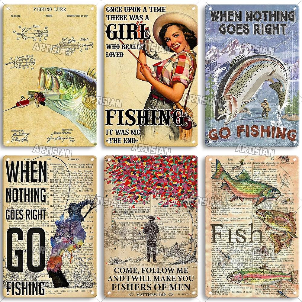 Artisian Fishing Metall-Poster, Sport, Weißblech, Köder, dekoratives Schild, Wanddekoration, Garage, Bar, Pub, Club, Hotel, Café, Küche, Zuhause