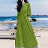ZANZEA Women Casual V-Neck Loose 3/4 Sleeve Plain Long Dress