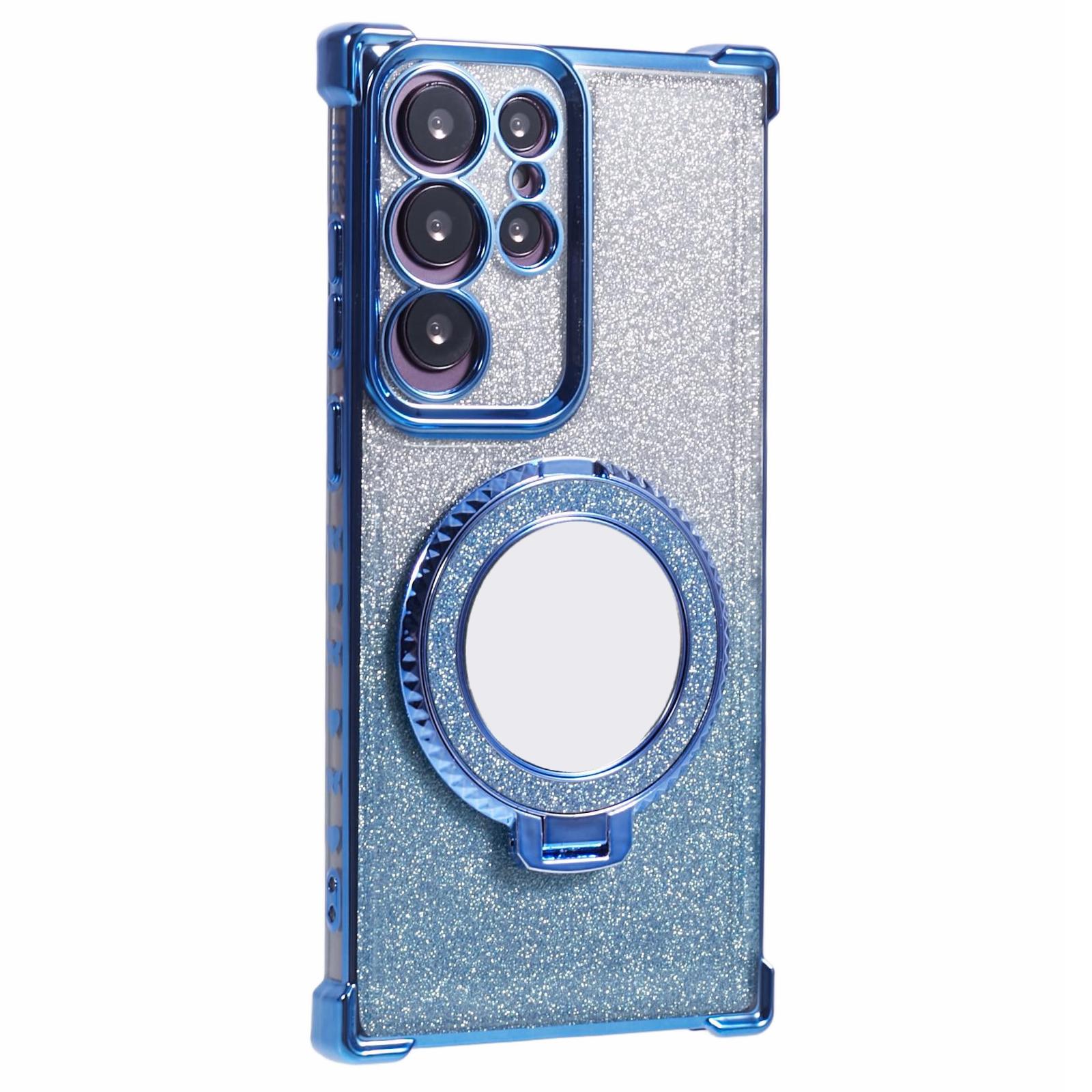 

For Samsung Galaxy S22 Ultra 5G Case TPU Glitter Phone Cover with Kickstand and Mirror Blue