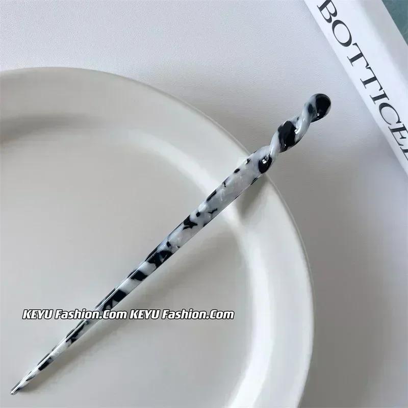 Vintage Acetate Hair Sticks Set Multi-Color Twisted Hairpins for Bun Updo Elegant French Hair Accessories for Women